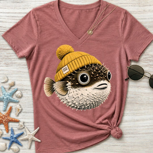 Winter Pufferfish Women's V-Neck T-Shirt