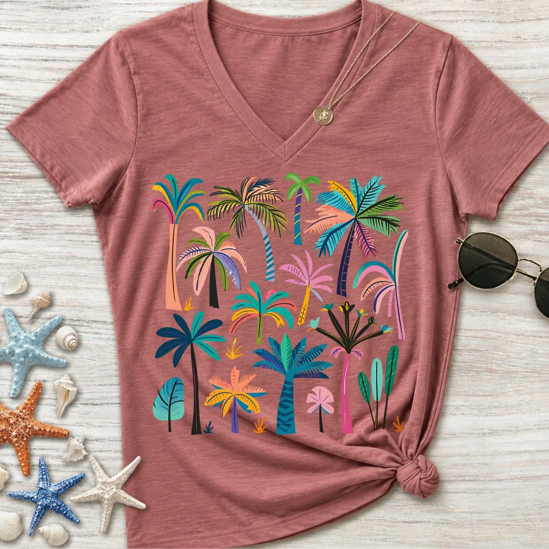 Colorful Palm Trees Women's V-Neck T-Shirt