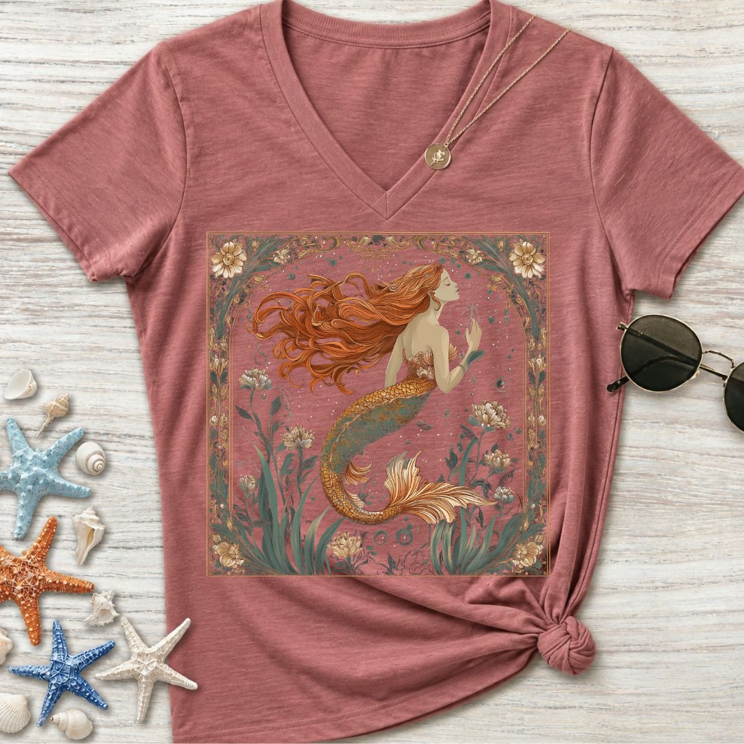 Mermaid Art Nouveau Women's V-Neck T-Shirt