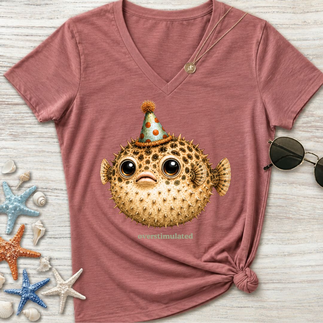 Overstimulated Pufferfish Women's V-Neck T-Shirt