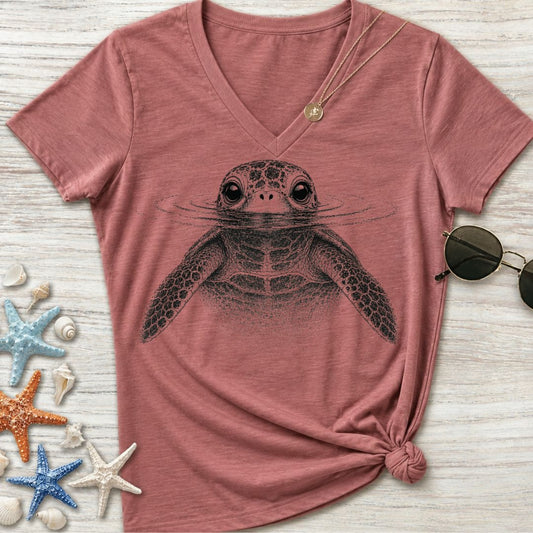 Curious Turtle Women's V-Neck T-Shirt