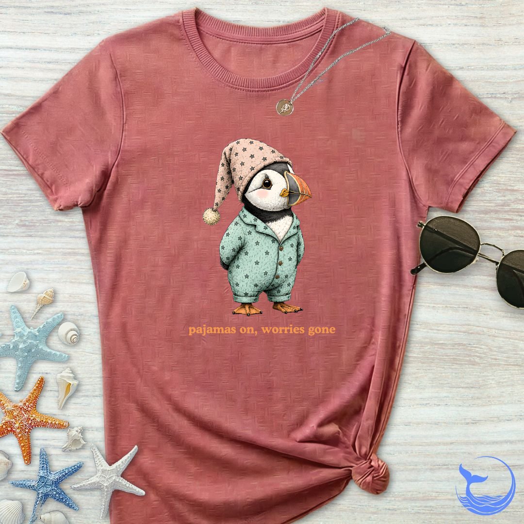 Pajamas On Worries Gone, Puffin Women's T-Shirt