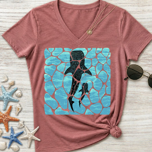 Swimming Whale Sharks Women's V-Neck T-Shirt