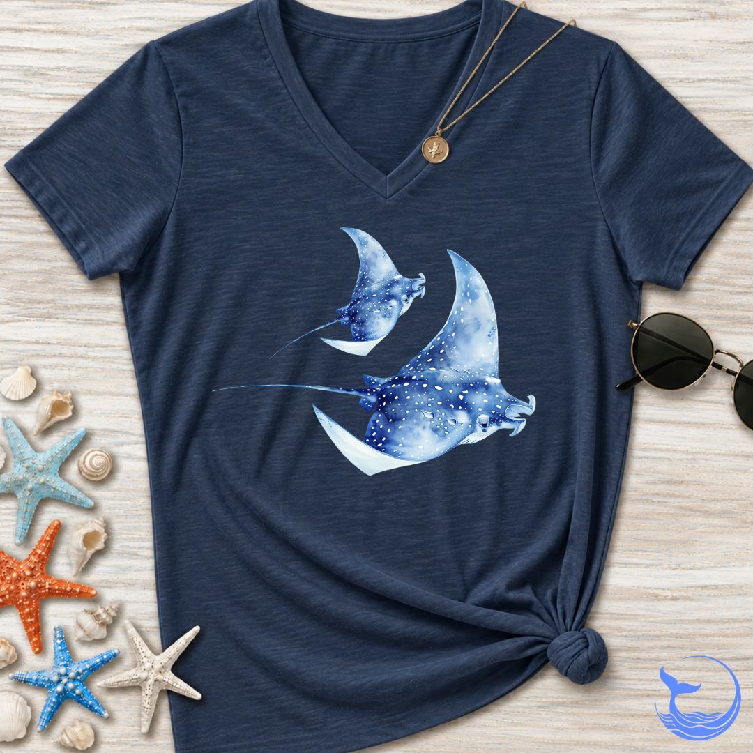 Watercolor Mantas Women's V-Neck T-Shirt