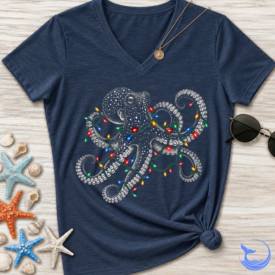 Christmas Lights Octopus Women's V-Neck T-Shirt