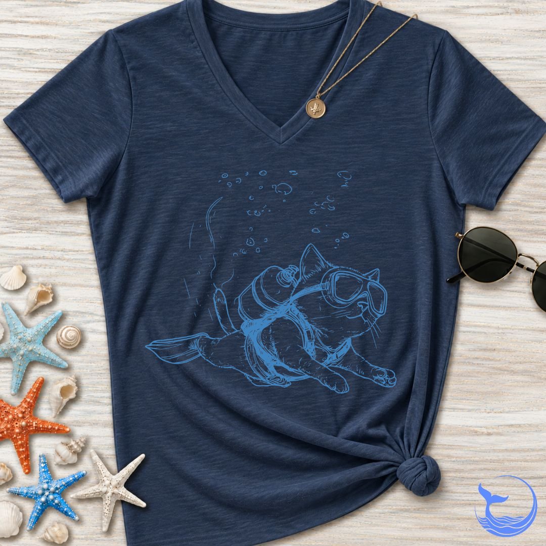 Cat Diver Women's V-Neck T-Shirt