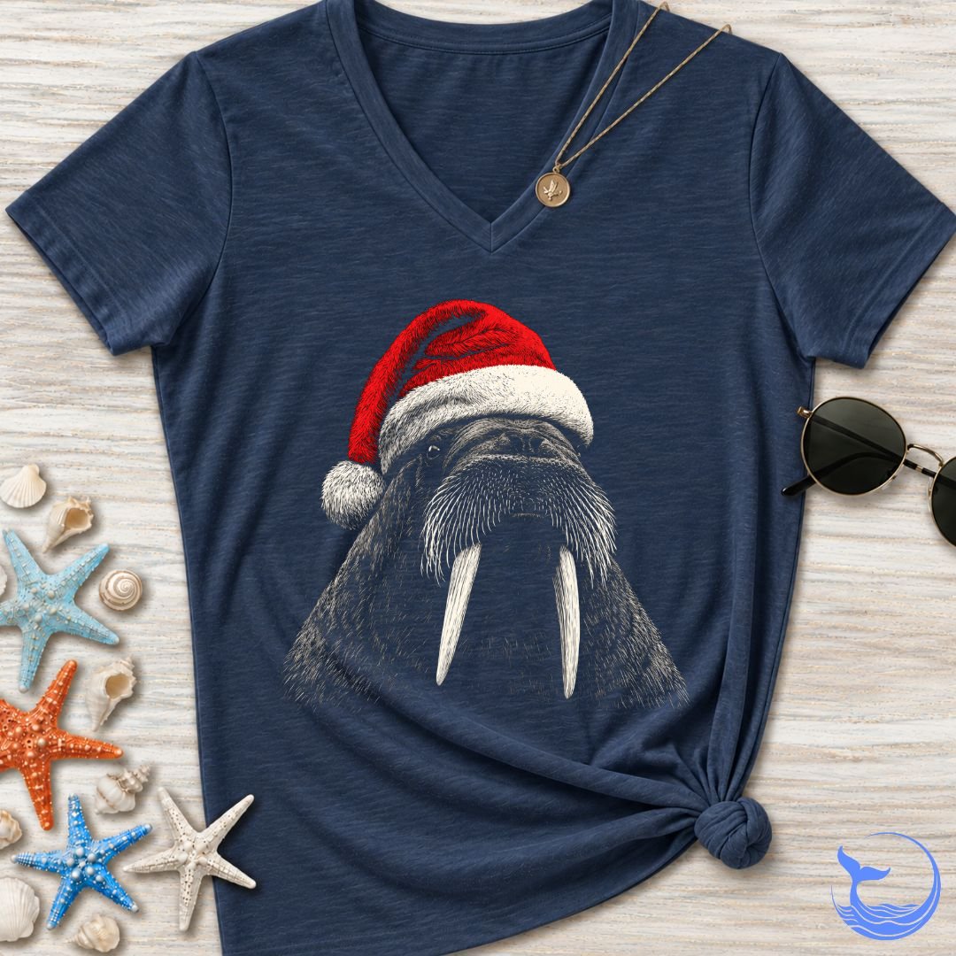 Santa Walrus Women's V-Neck T-Shirt