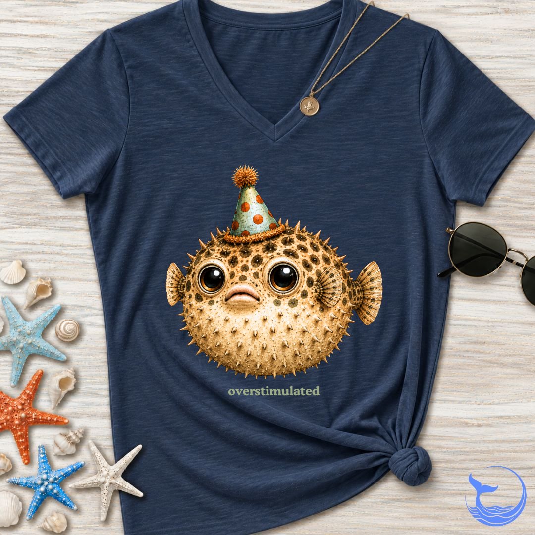 Overstimulated Pufferfish Women's V-Neck T-Shirt