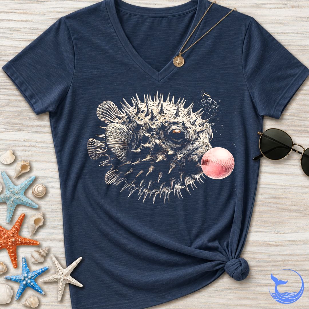 Bubblegum Pufferfish Women's V-Neck T-Shirt