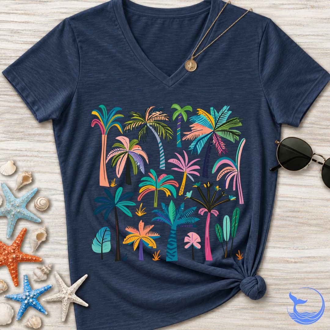 Colorful Palm Trees Women's V-Neck T-Shirt