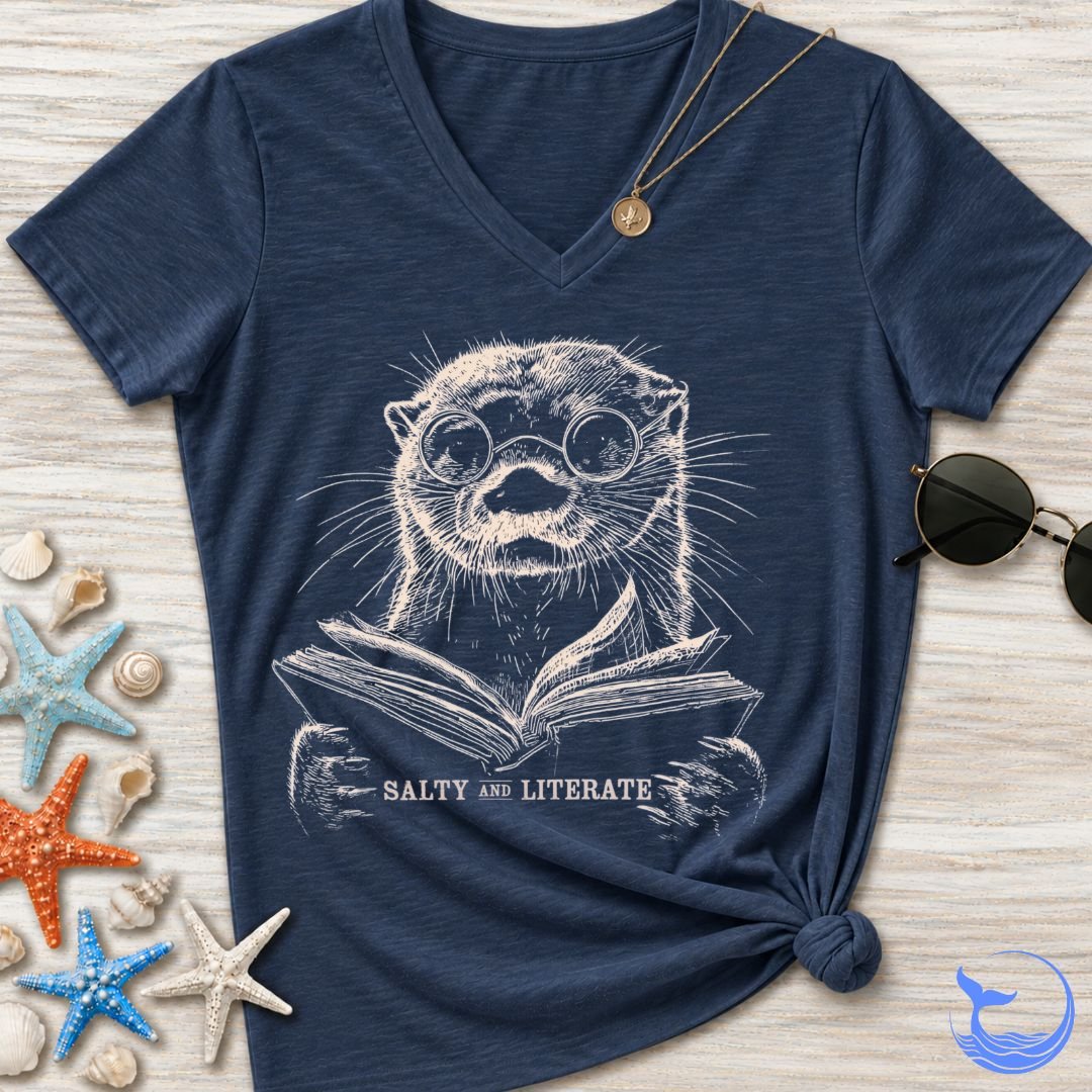 Salty and Literate Otter Women's V-Neck T-Shirt