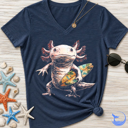 Surfer Axolotl Women's V-Neck T-Shirt
