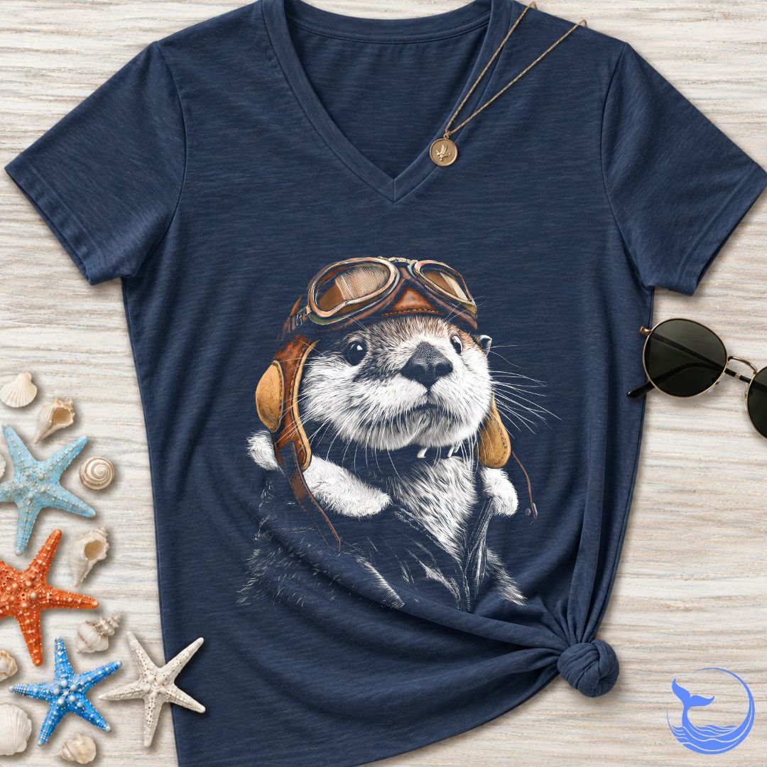 Aviator Otter Women's V-Neck T-Shirt