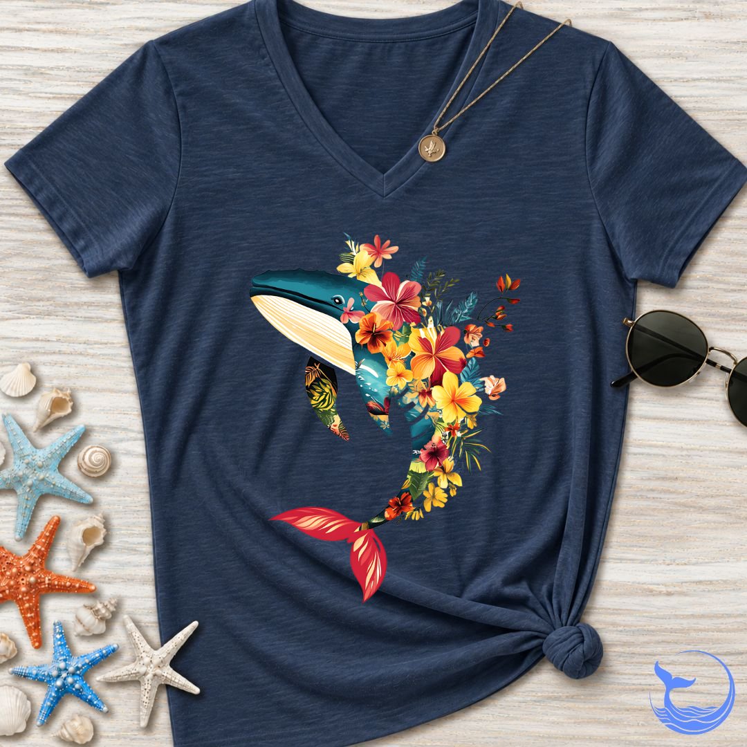 Floral Whale Women's V-Neck T-Shirt