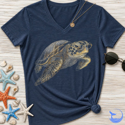 The Scholar Turtle Women's V-Neck T-Shirt