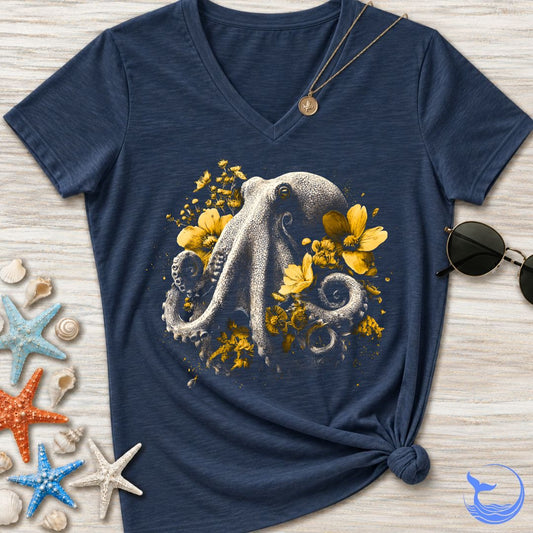 Floral Octopus Women's V-Neck T-Shirt