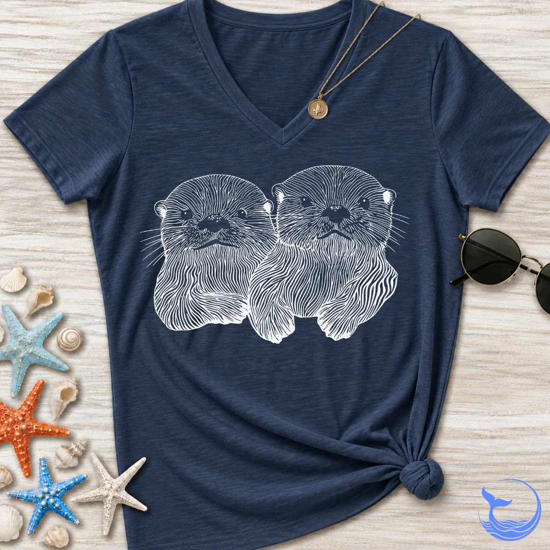 Happy Otters Women's V-Neck T-Shirt