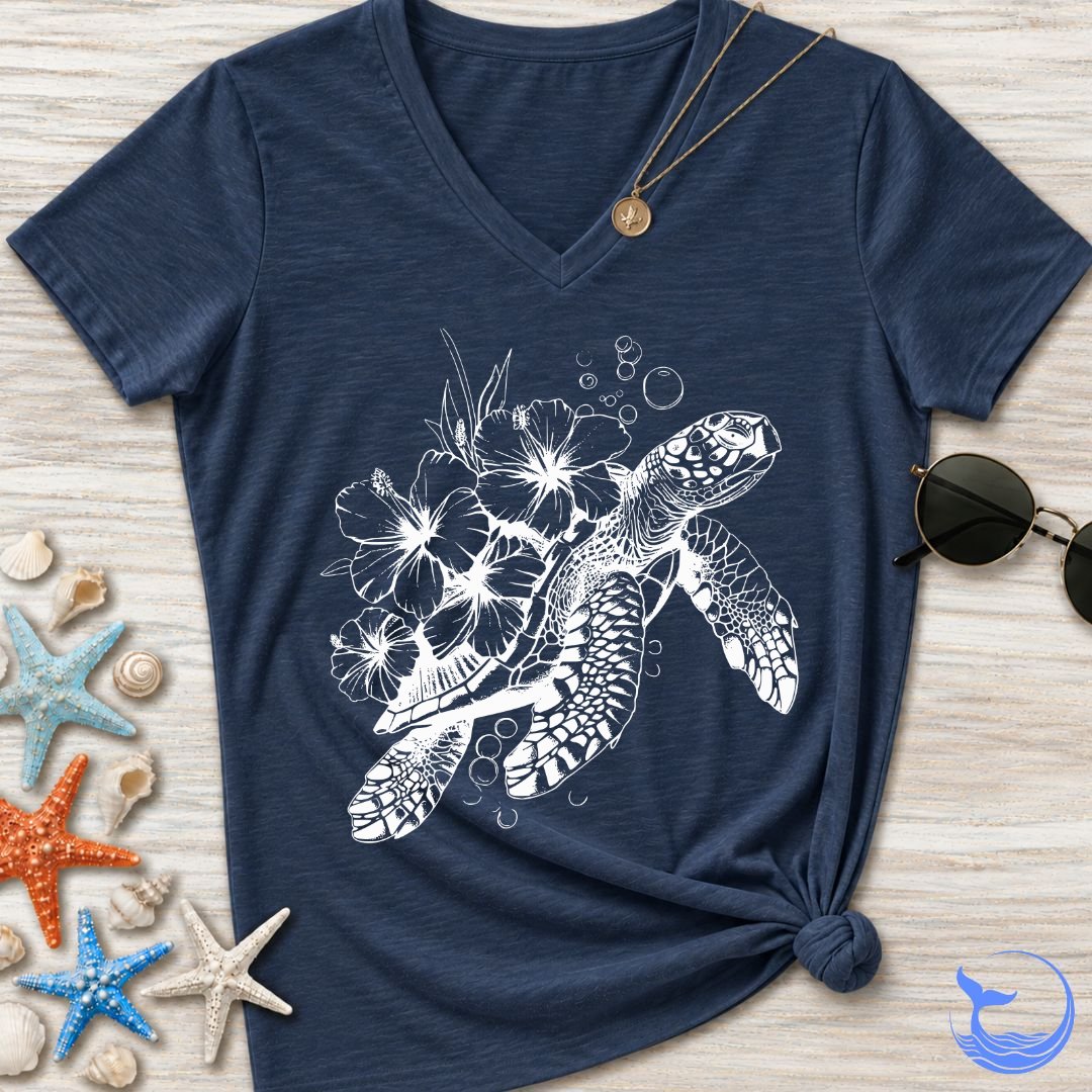 Turtle & Flowers Women's V-Neck T-Shirt