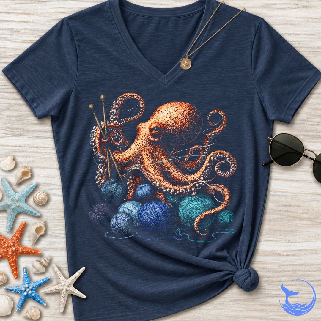 Knitting Octopus Women's V-Neck T-Shirt