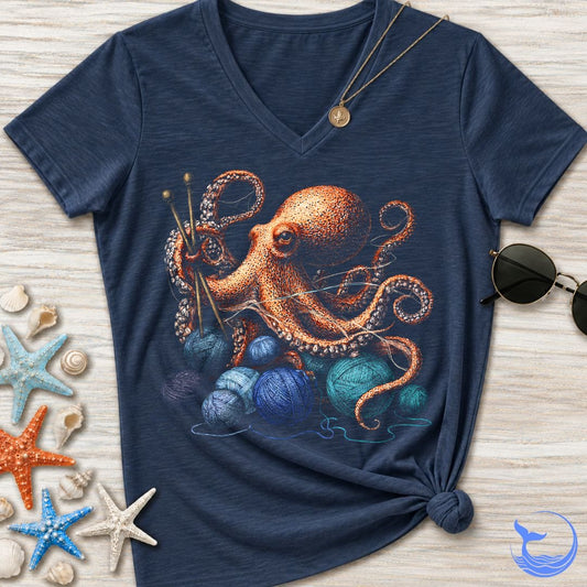 Knitting Octopus Women's V-Neck T-Shirt