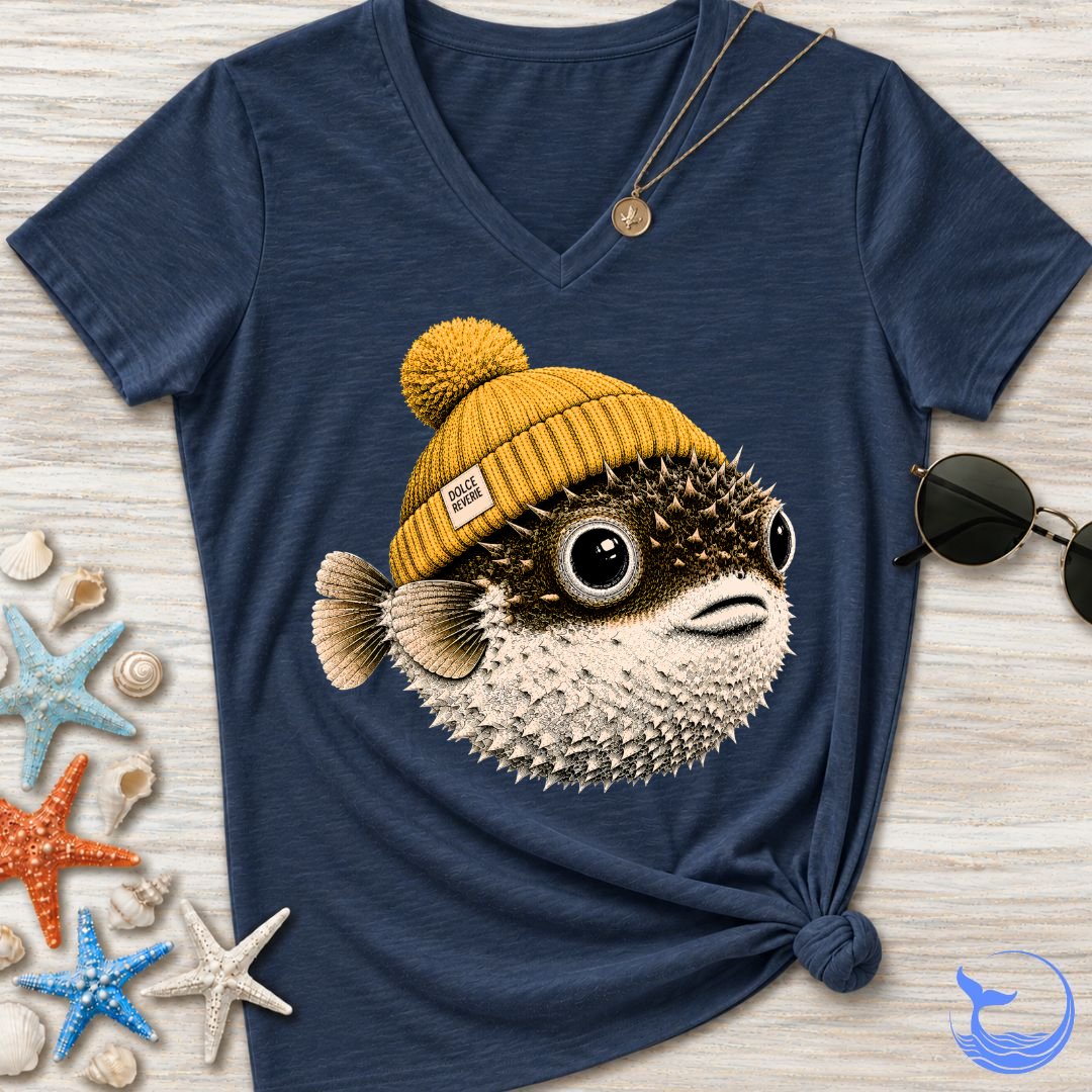 Winter Pufferfish Women's V-Neck T-Shirt