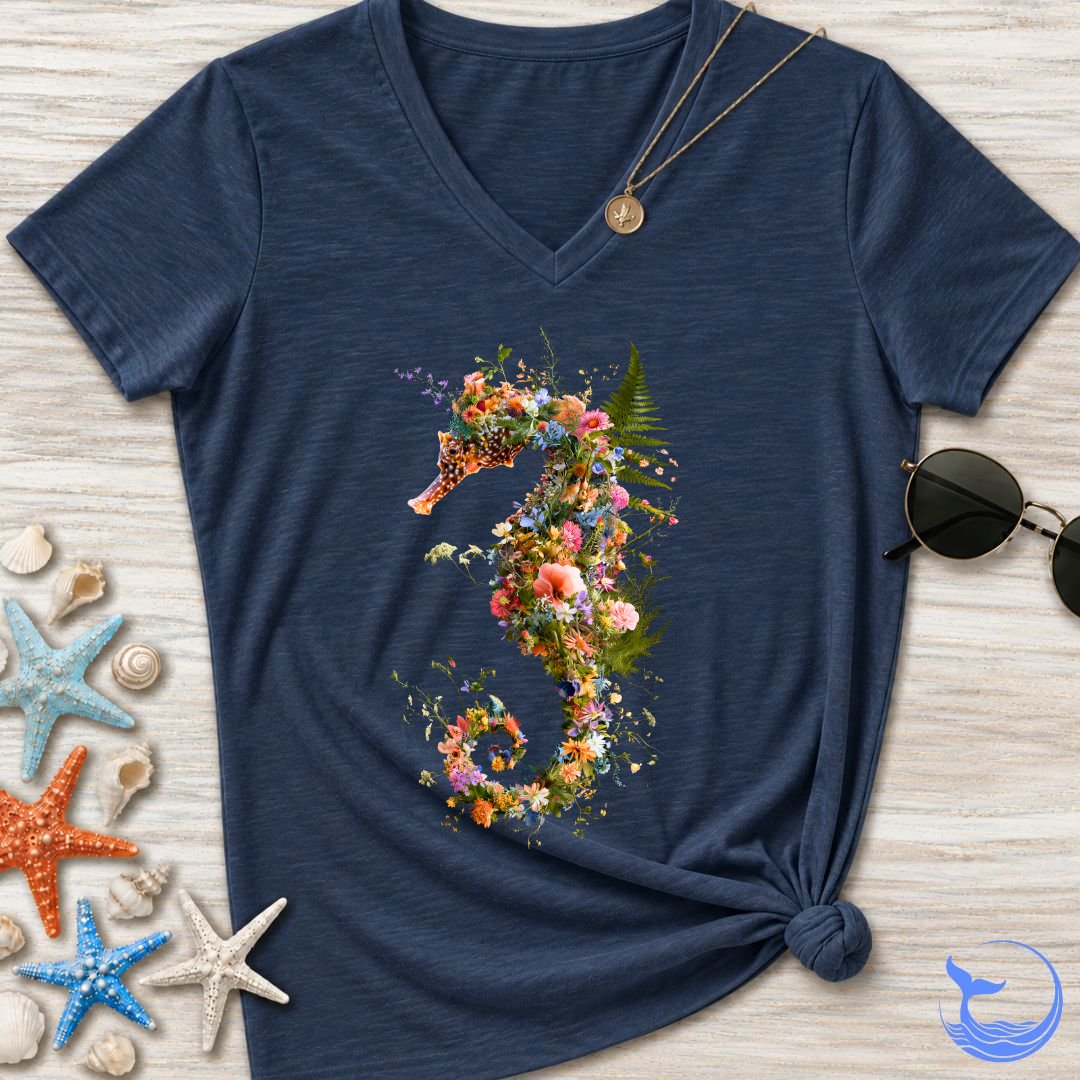 Floral Seahorse Women's V-Neck T-Shirt