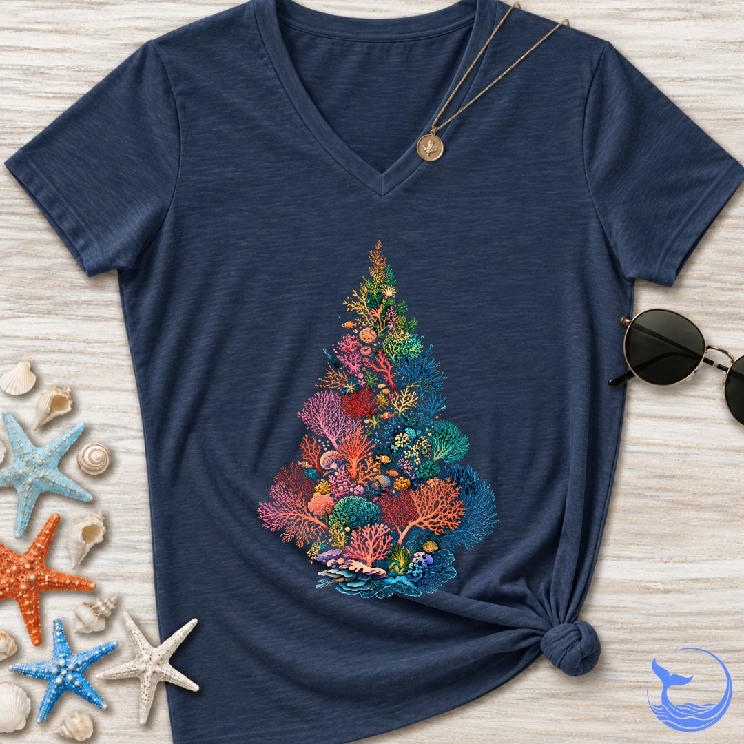 Coral Christmas Tree Women's V-Neck T-Shirt