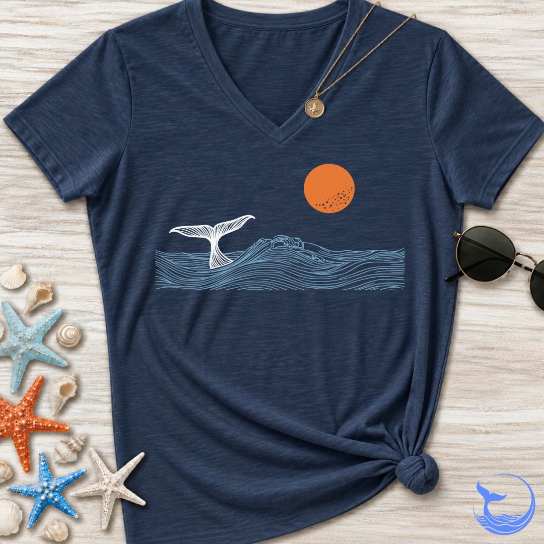Whale Tail Sunset Women's V-Neck T-Shirt
