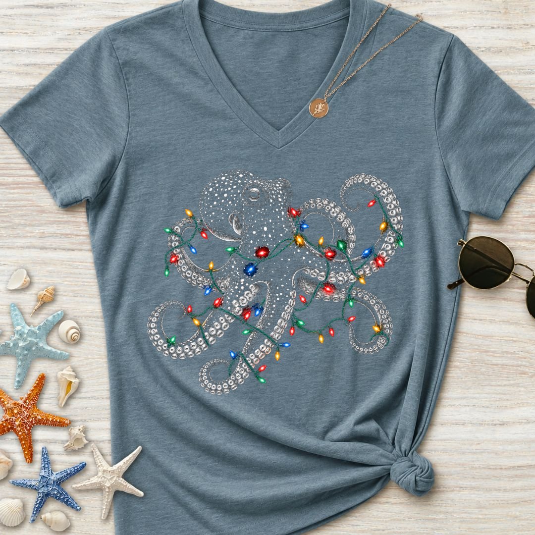 Christmas Lights Octopus Women's V-Neck T-Shirt