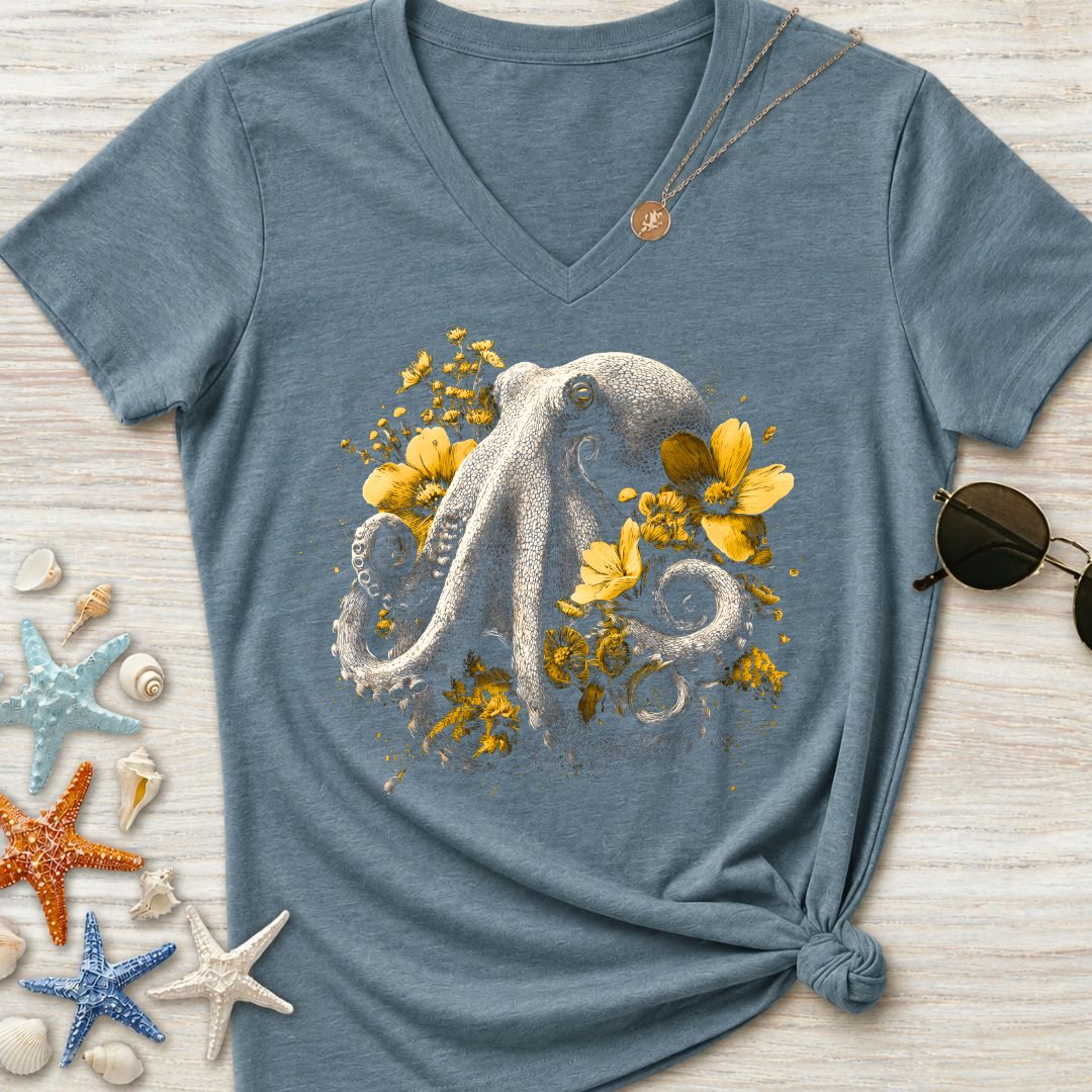 Floral Octopus Women's V-Neck T-Shirt