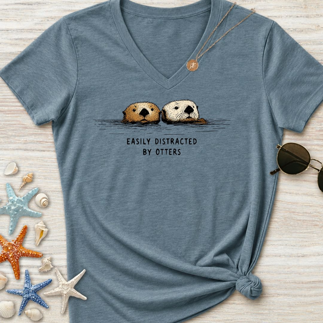 Distracted By Otters Women's V-Neck T-Shirt