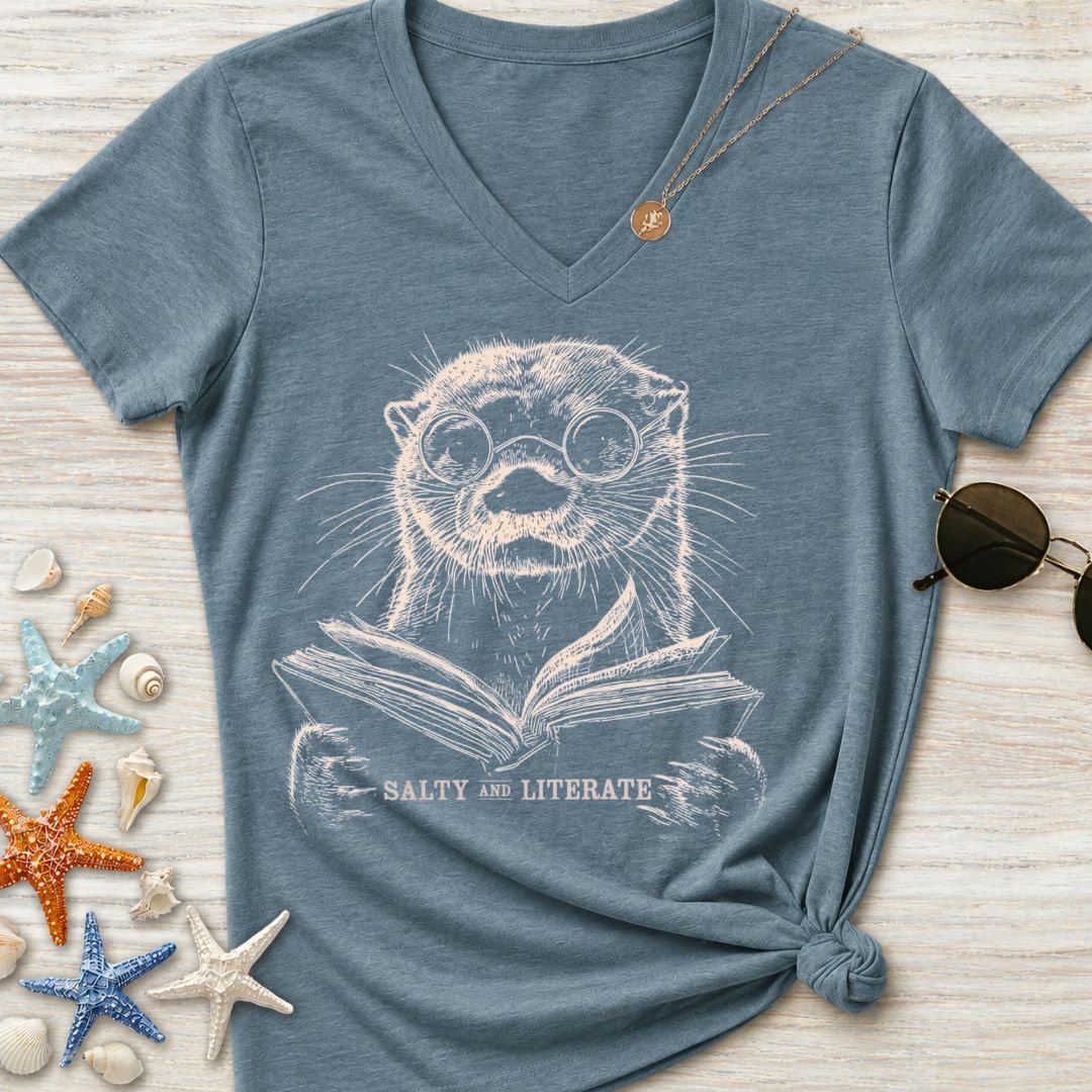 Salty and Literate Otter Women's V-Neck T-Shirt