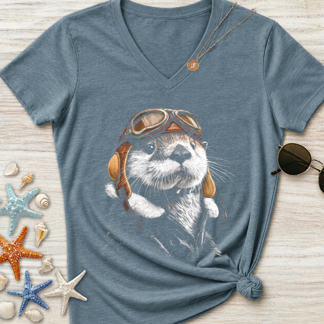 Aviator Otter Women's V-Neck T-Shirt