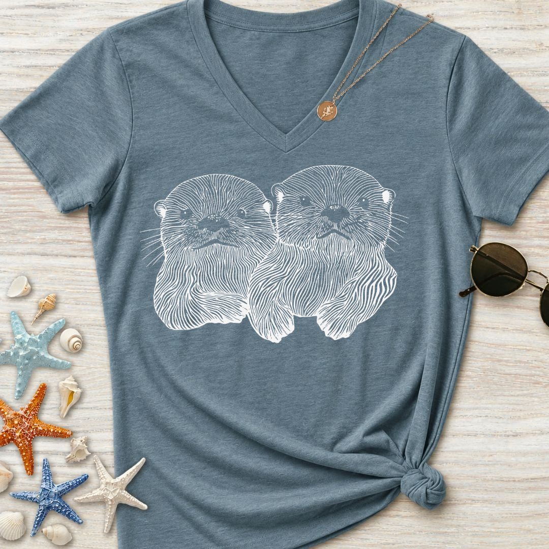 Happy Otters Women's V-Neck T-Shirt