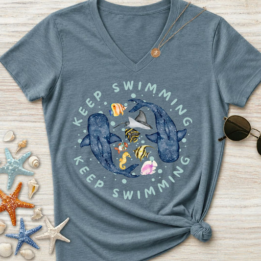 Keep Swimming Women's V-Neck T-Shirt