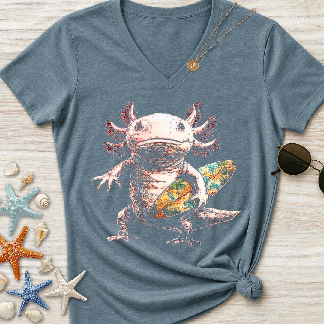 Surfer Axolotl Women's V-Neck T-Shirt