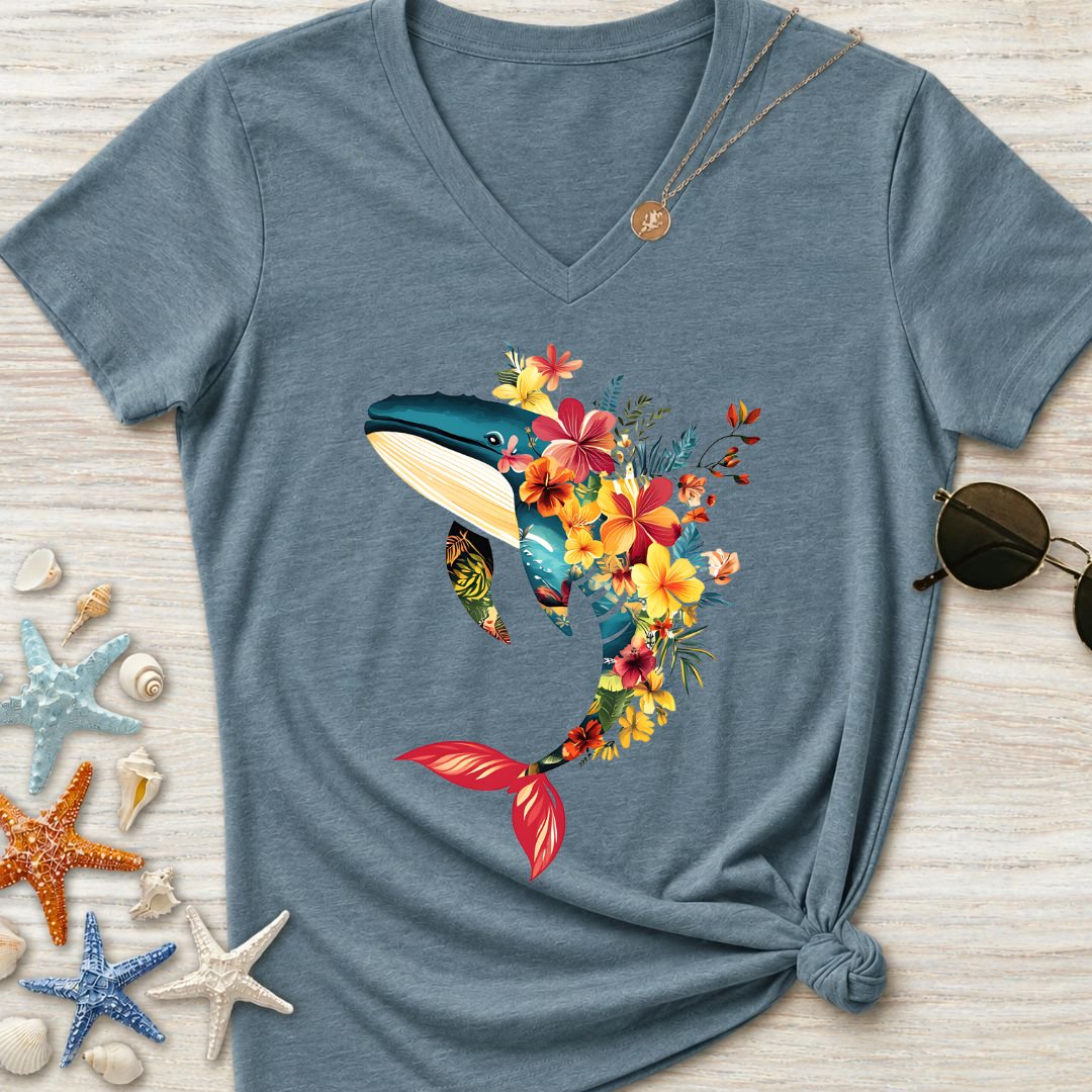 Floral Whale Women's V-Neck T-Shirt