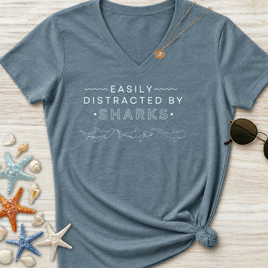 Easily Distracted By Sharks Women's V-Neck T-Shirt