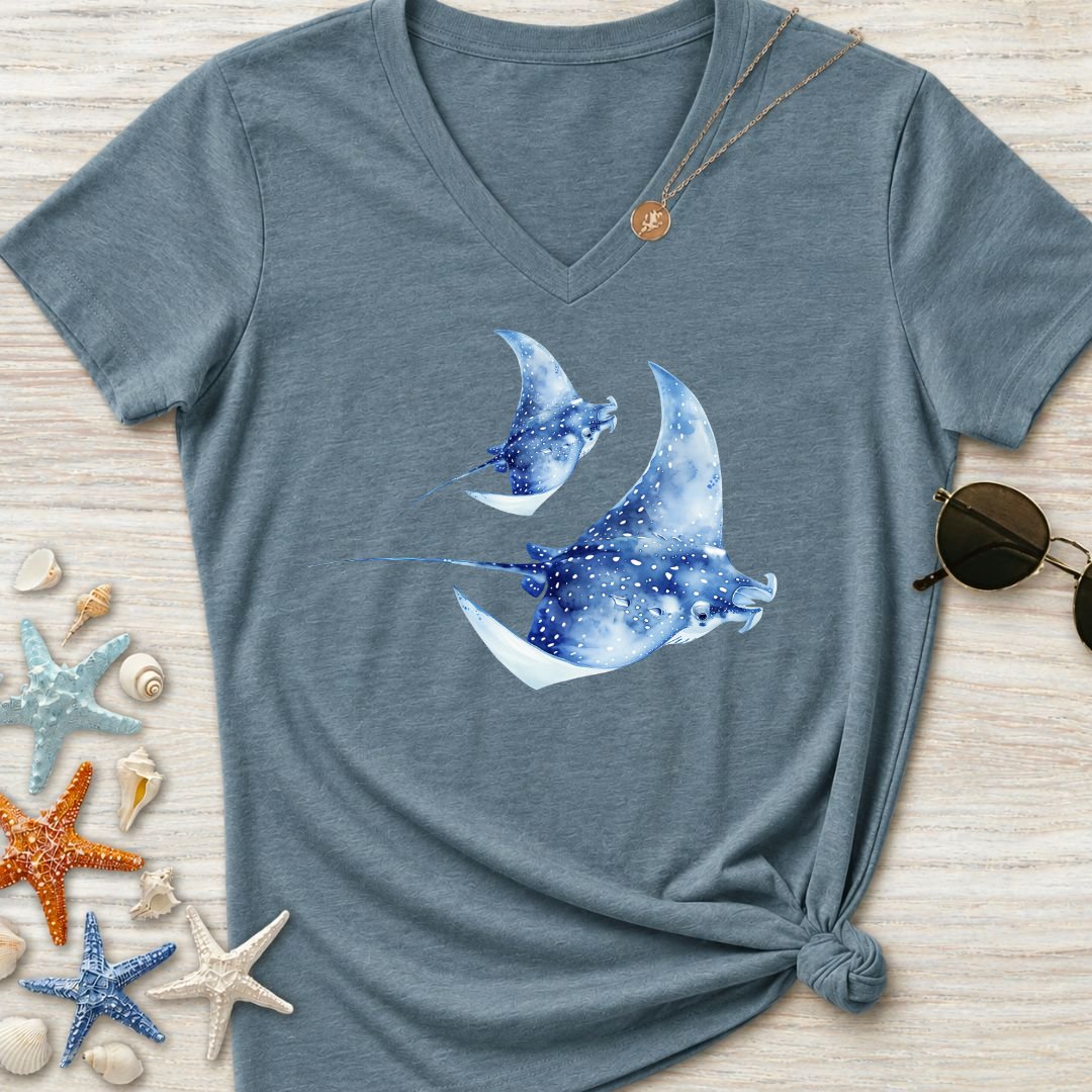 Watercolor Mantas Women's V-Neck T-Shirt