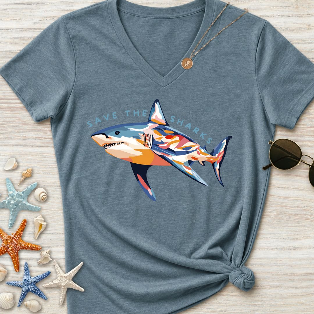 Save The Sharks Women's V-Neck T-Shirt