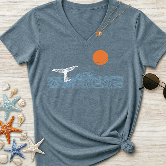 Whale Tail Sunset Women's V-Neck T-Shirt