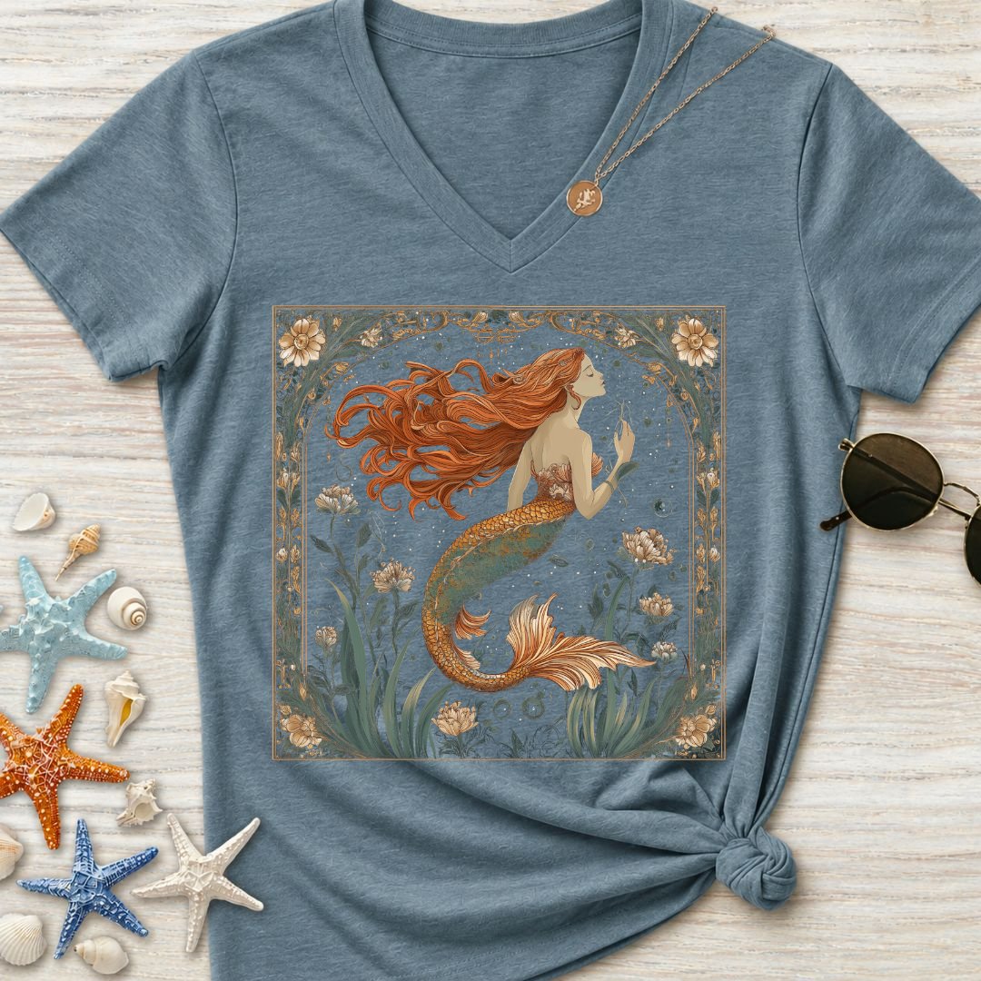 Mermaid Art Nouveau Women's V-Neck T-Shirt