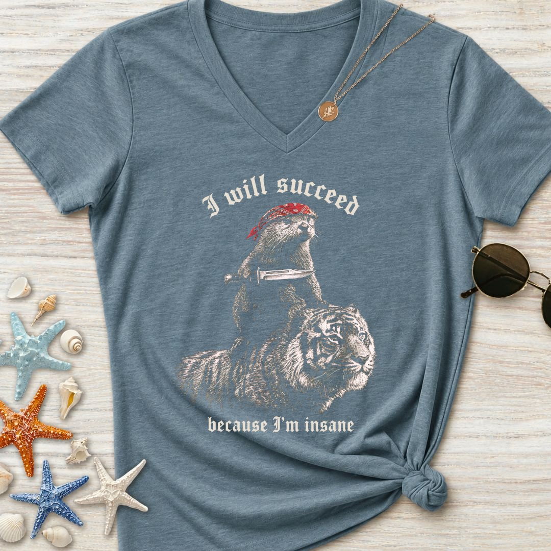 I Will Succeed, Sea Otter Women's V-Neck T-Shirt
