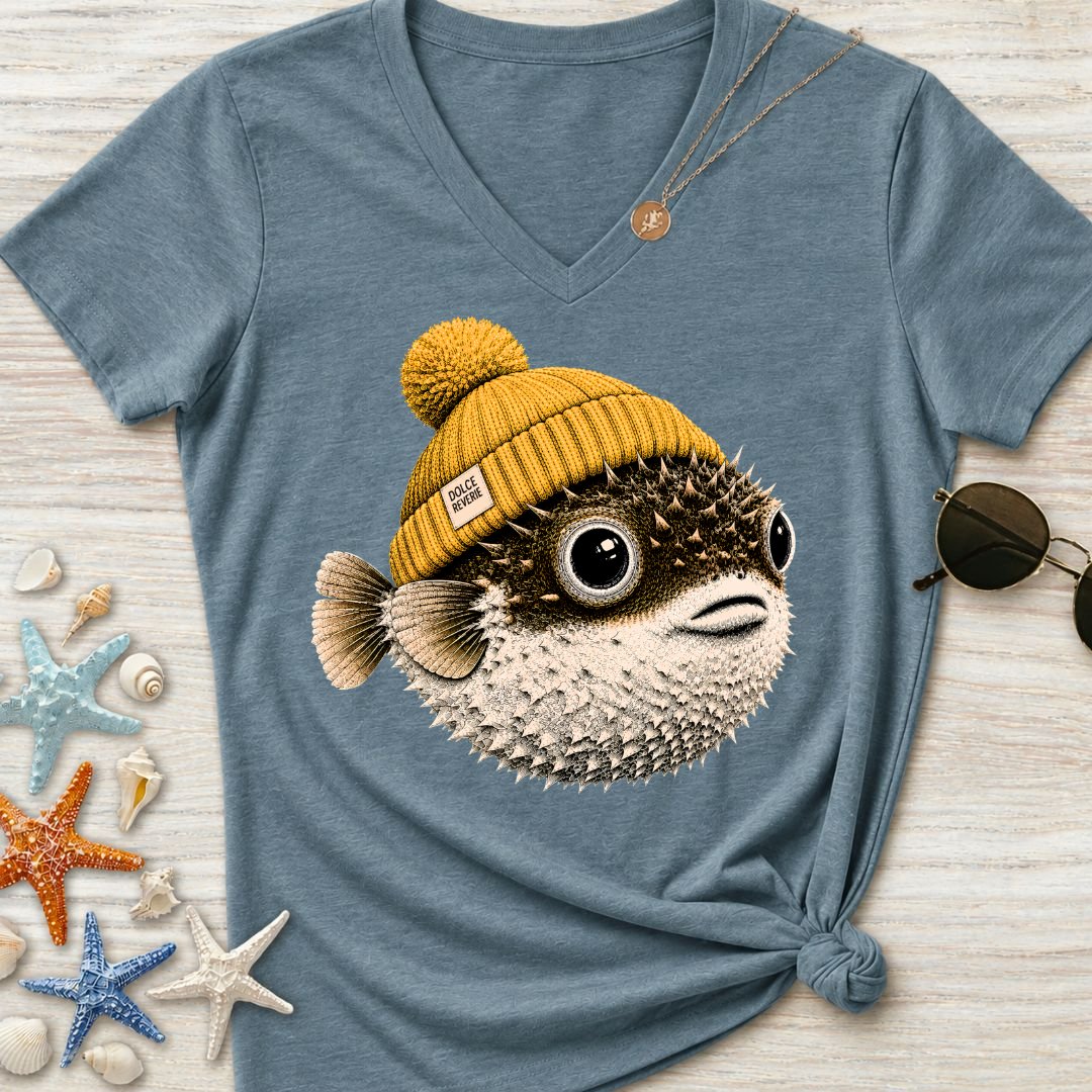 Winter Pufferfish Women's V-Neck T-Shirt