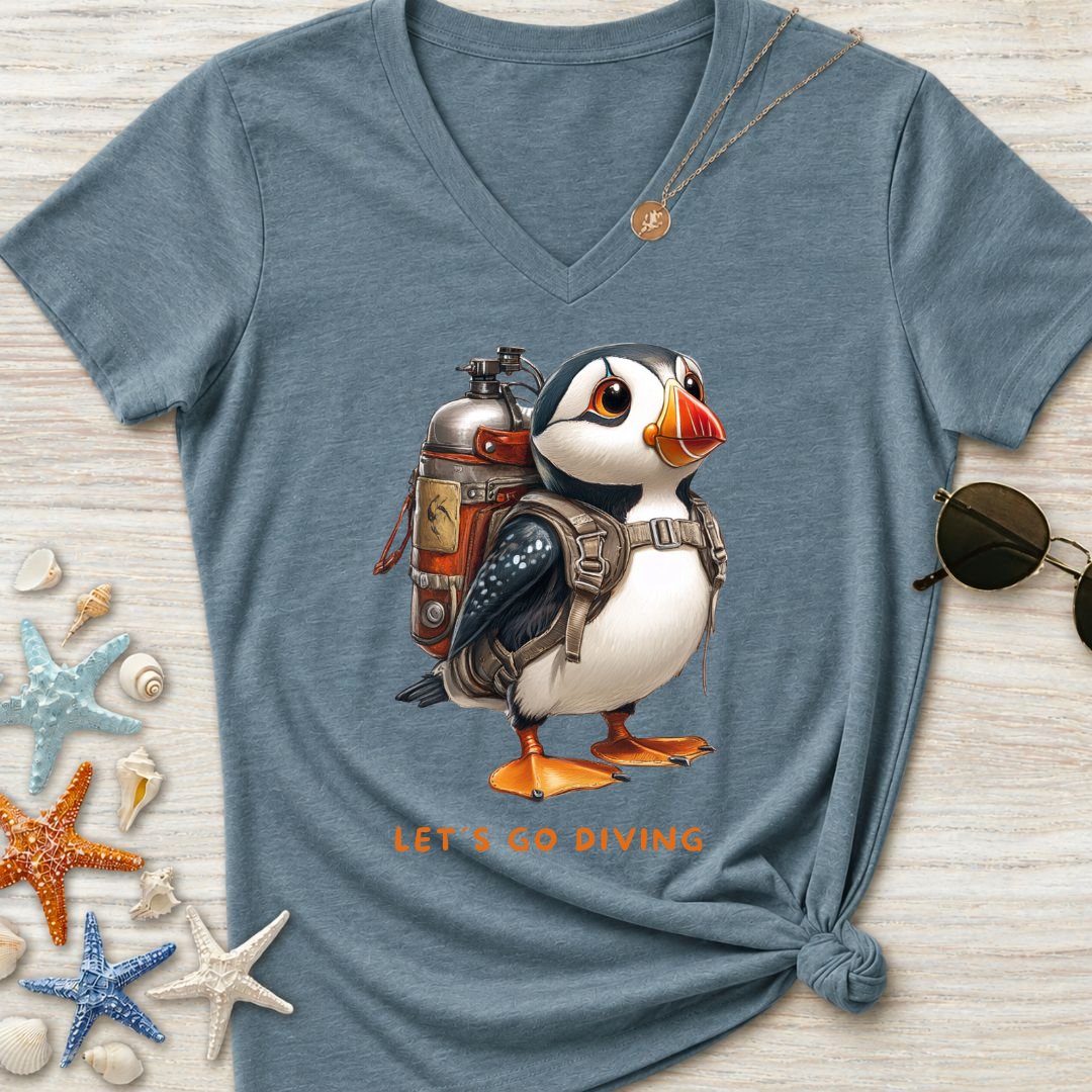 Diving Puffin Women's V-Neck T-Shirt