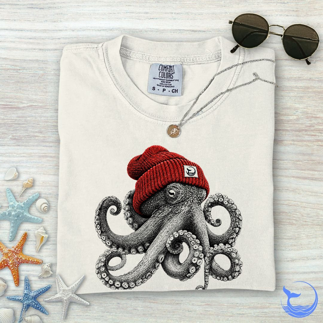 Red Beanie Octopus Comfort Colors T-Shirt