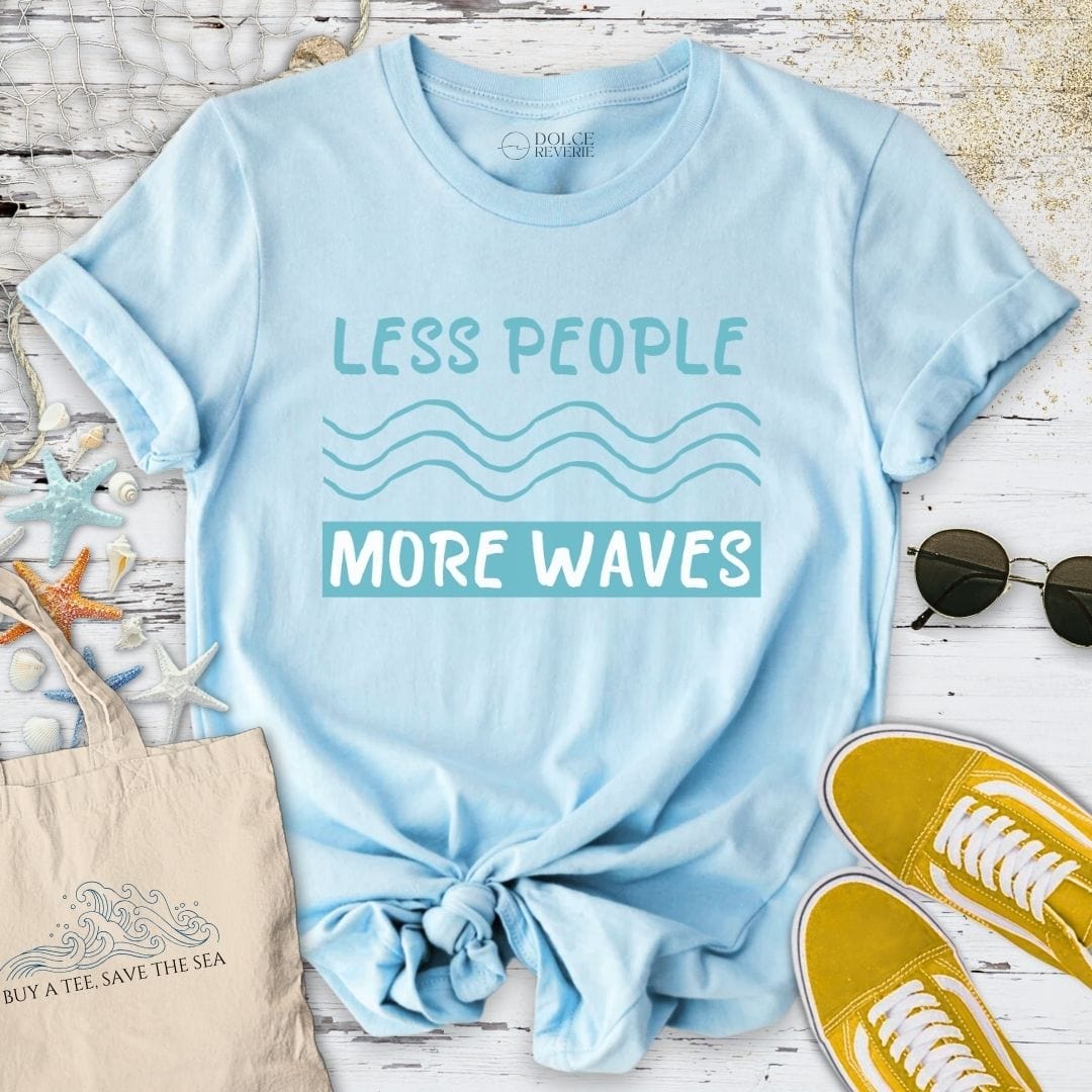 Less People More Waves T-Shirt Light Blue / S