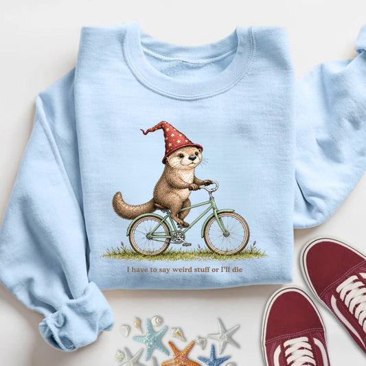 Weird Stuff Or I'll Die Otter Sweatshirt in Light Blue - Dolce Reverie