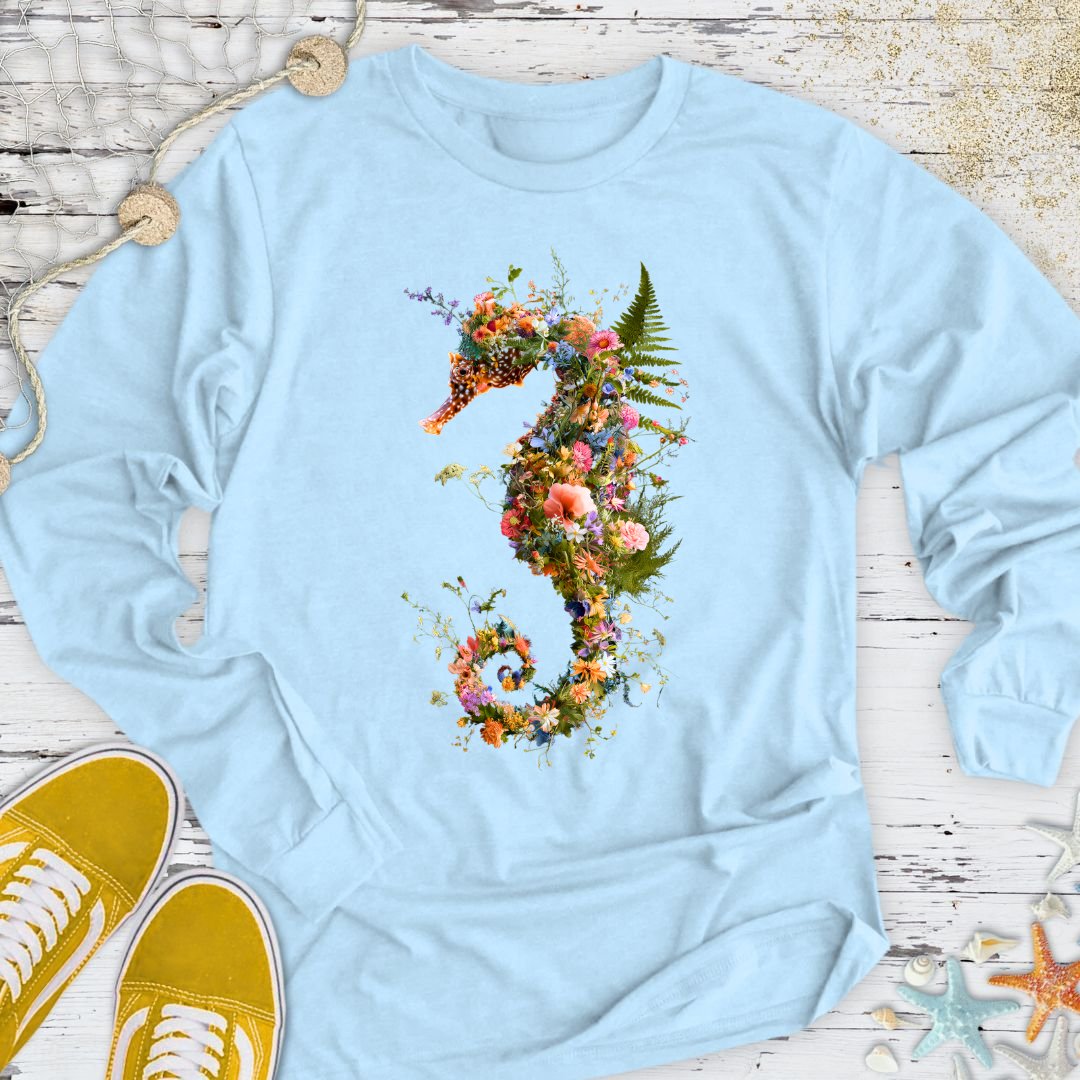 Floral Seahorse Long Sleeve Tee