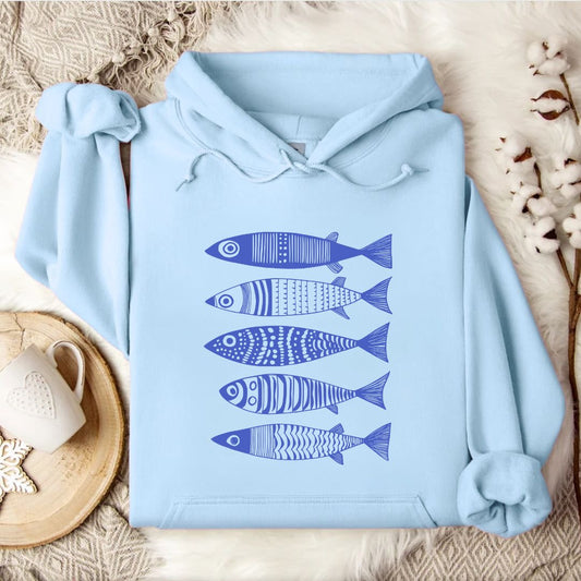 Blue Sardines Hoodie in Light Blue - Dolce Reverie